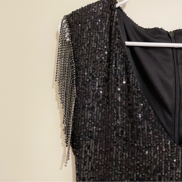 NWOT Betsey Johnson Black Sequin Mini Dress with Chain Fringe - Size Medium - Picture 4 of 10